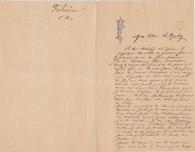 Lettre de Félicien Rops à [Arthur-Jean] Le Bailly d'Inghuem. s.l., 1879/00/00. Bruxelles, Bibliothèque royale de Belgique, III/215/12/2