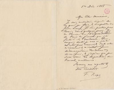 Lettre de Félicien Rops à [Léon] [Vanier]. s.l., 1888/12/01. Bruxelles, Bibliothèque royale de Belgique, III/215/12/29