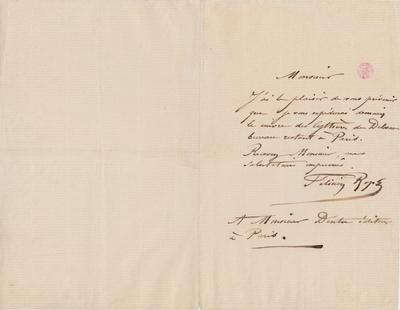 Lettre de Félicien Rops à [Édouard] Dentu. s.l., 0000/00/00. Bruxelles, Bibliothèque royale de Belgique, III/215/12/39