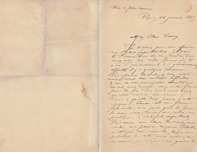 Lettre de Félicien Rops à [Jean] [Carriès]. Paris, 1885/01/26. Bruxelles, Bibliothèque royale de Belgique, III/215/2/2