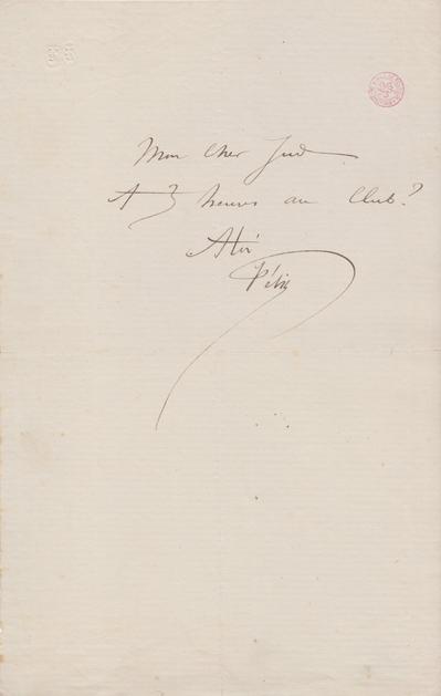 Lettre de Félicien Rops à Jud [Jules] [Trépagne]. s.l., 0000/00/00. Bruxelles, Bibliothèque royale de Belgique, III/215/2/27