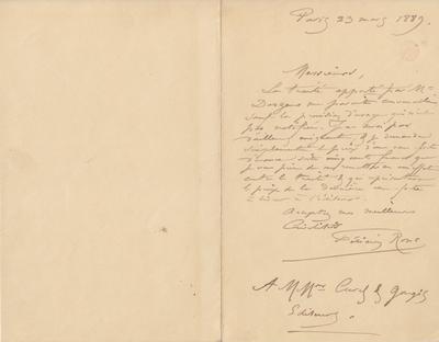 Lettre de Félicien Rops à [Lucien et ?] [Curel et Gougis]. Paris, 1889/03/23. Bruxelles, Bibliothèque royale de Belgique, III/215/2/5