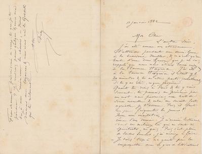 Lettre de Félicien Rops à [Henri] [Liesse]. s.l., 1882/01/11. Bruxelles, Bibliothèque royale de Belgique, III/215/3/17