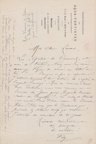 Lettre de Félicien Rops à [Henri] Liesse. s.l., 0000/00/00. Bruxelles, Bibliothèque royale de Belgique, III/215/3/19