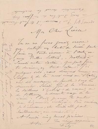 Lettre de Félicien Rops à [Henri] Liesse. s.l., 0000/00/00. Bruxelles, Bibliothèque royale de Belgique, III/215/3/29