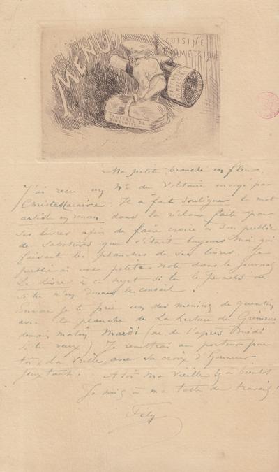 Lettre avec épreuve de Félicien Rops à [Octave] [Uzanne]. s.l., 0000/00/00. Bruxelles, Bibliothèque royale de Belgique, III/215/3/30