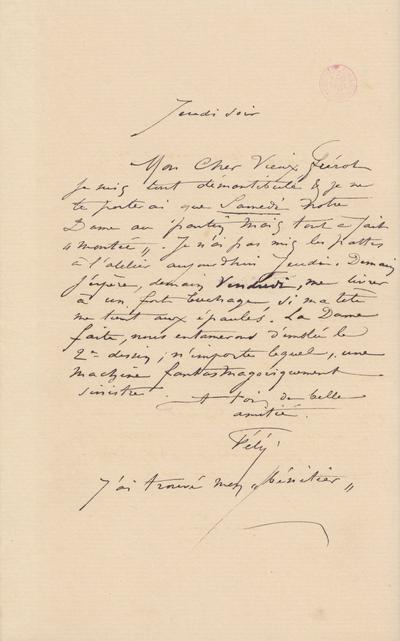 Lettre de Félicien Rops à [Octave] [Uzanne]. s.l., 1883/01/00. Bruxelles, Bibliothèque royale de Belgique, III/215/3/42