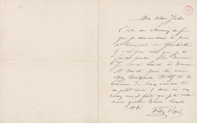 Lettre de Félicien Rops à Jules [Trépagne]. s.l., 0000/00/00. Bruxelles, Bibliothèque royale de Belgique, III/215/3/8