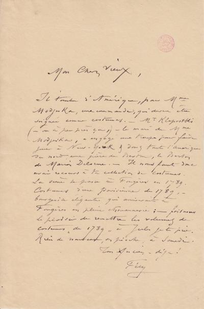 Lettre de Félicien Rops à [Octave] [Uzanne]. s.l., 0000/00/00. Bruxelles, Bibliothèque royale de Belgique, III/215/4/20