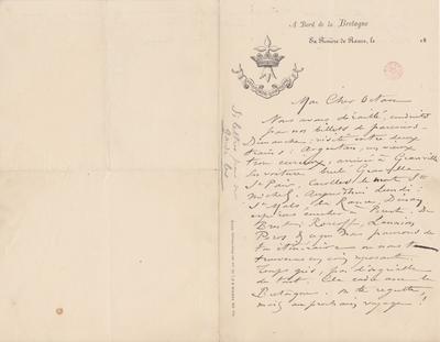 Lettre de Félicien Rops à Octave [Uzanne]. s.l., 0000/00/00. Bruxelles, Bibliothèque royale de Belgique, III/215/4/21