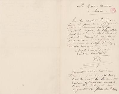 Lettre de Félicien Rops à [Octave?] [Uzanne?]. Corbeil-Essonnes, 1886/00/00. Bruxelles, Bibliothèque royale de Belgique, III/215/4/22