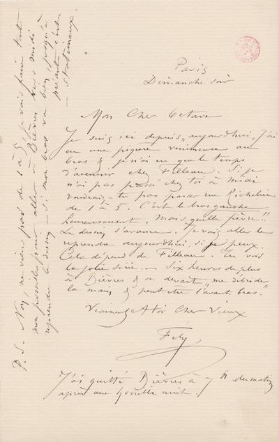 Lettre de Félicien Rops à Octave [Uzanne]. Paris, 1883/06/00. Bruxelles, Bibliothèque royale de Belgique, III/215/4/24