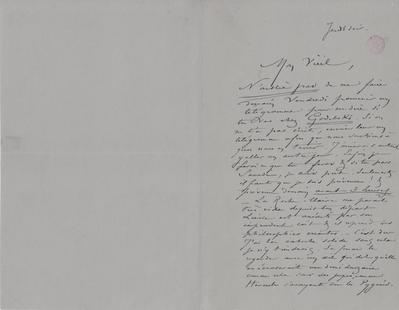 Lettre de Félicien Rops à [Octave] [Uzanne]. [Corbeil-Essonnes], 0000/00/00. Bruxelles, Bibliothèque royale de Belgique, III/215/4/26