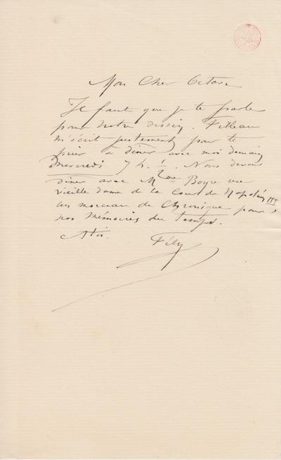 Lettre de Félicien Rops à Octave [Uzanne]. s.l., 0000/00/00. Bruxelles, Bibliothèque royale de Belgique, III/215/4/34