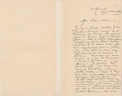 Lettre de Félicien Rops à Octave [Uzanne]. s.l., 1885/07/29. Bruxelles, Bibliothèque royale de Belgique, III/215/4/37