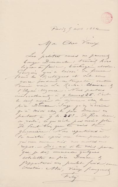 Lettre de Félicien Rops à [Octave] [Uzanne]. Paris, 1884/09/05. Bruxelles, Bibliothèque royale de Belgique, III/215/4/7