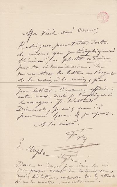 Lettre de Félicien Rops à [Octave] [Uzanne]. s.l., 0000/00/00. Bruxelles, Bibliothèque royale de Belgique, III/215/4/8