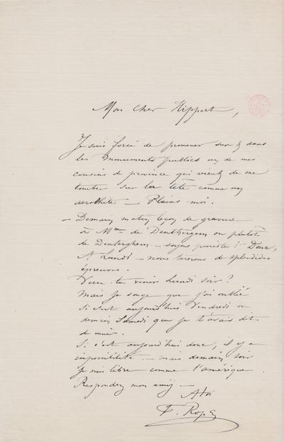 Lettre de Félicien Rops à [Théodore] Hippert. s.l., 0000/00/00. Bruxelles, Bibliothèque royale de Belgique, III/215/5/34