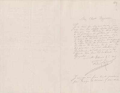 Lettre de Félicien Rops à [Théodore] Hippert. s.l., 1869/00/00. Bruxelles, Bibliothèque royale de Belgique, III/215/5/36