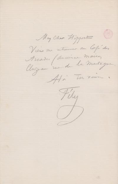 Lettre de Félicien Rops à [Théodore] Hippert. s.l., 0000/00/00. Bruxelles, Bibliothèque royale de Belgique, III/215/5/38