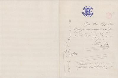 Lettre de Félicien Rops à [Théodore] Hippert. s.l., 0000/00/00. Bruxelles, Bibliothèque royale de Belgique, III/215/5/42