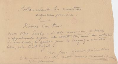 Lettre de Félicien Rops à [Léon] Evely. s.l., 0000/00/00. Bruxelles, Bibliothèque royale de Belgique, III/215/5/44