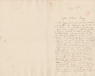 Lettre de Félicien Rops à [Léon] Evely. Paris, 0000/02/20. Bruxelles, Bibliothèque royale de Belgique, III/215/6/11