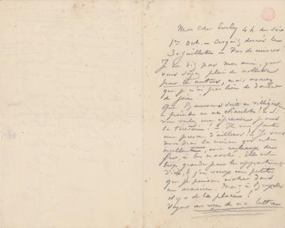 Lettre de Félicien Rops à [Léon] Evely. s.l., 0000/10/01. Bruxelles, Bibliothèque royale de Belgique, III/215/6/13