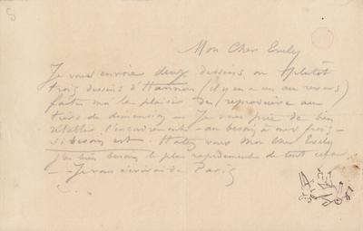 Lettre de Félicien Rops à [Léon] Evely. s.l., 0000/00/00. Bruxelles, Bibliothèque royale de Belgique, III/215/6/18