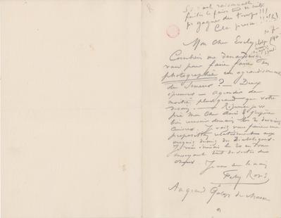 Lettre de Félicien Rops à [Léon] Evely. s.l., 0000/00/00. Bruxelles, Bibliothèque royale de Belgique, III/215/6/19