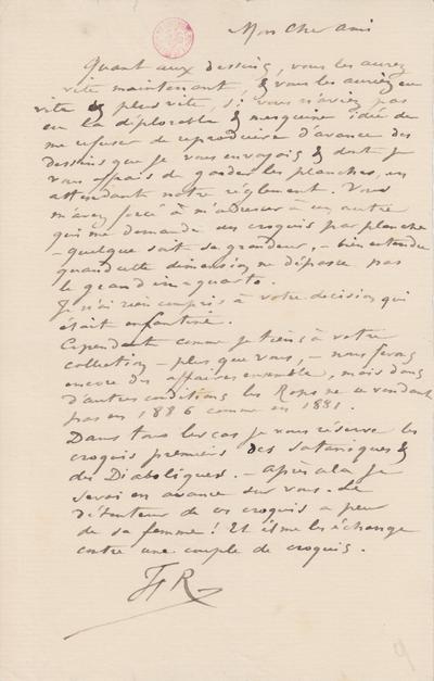 Lettre de Félicien Rops à [Léon] [Evely]. s.l., 1886/00/00. Bruxelles, Bibliothèque royale de Belgique, III/215/6/20