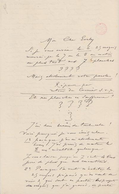 Lettre de Félicien Rops à [Léon] Evely. Bièvres, 1883/00/00. Bruxelles, Bibliothèque royale de Belgique, III/215/6/21