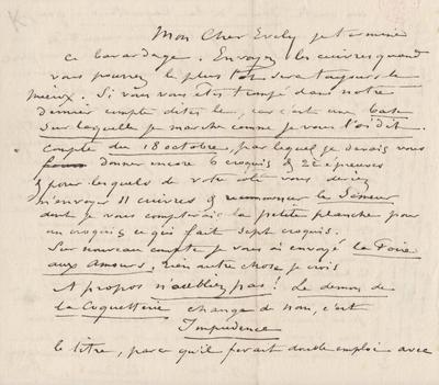 Lettre de Félicien Rops à [Léon] Evely. s.l., 0000/00/00. Bruxelles, Bibliothèque royale de Belgique, III/215/6/26