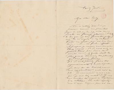 Lettre de Félicien Rops à [Léon] Evely. Paris, 0000/00/00. Bruxelles, Bibliothèque royale de Belgique, III/215/6/3