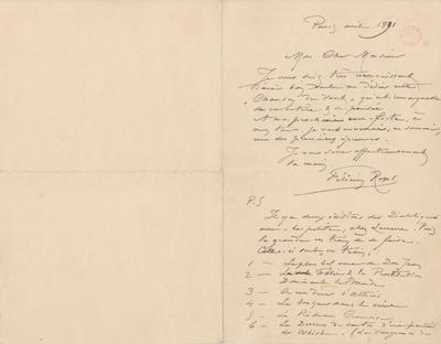 Lettre de Félicien Rops à Inconnu. Paris, 1891/04/00. Bruxelles, Bibliothèque royale de Belgique, III/215/6/33