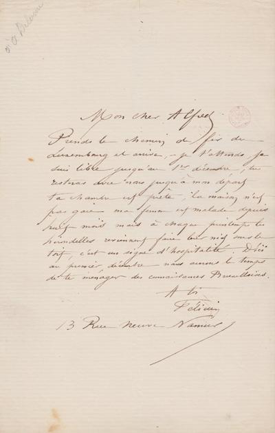 Lettre de Félicien Rops à Alfred [Delvau]. Namur, 0000/00/00. Bruxelles, Bibliothèque royale de Belgique, III/215/6/41