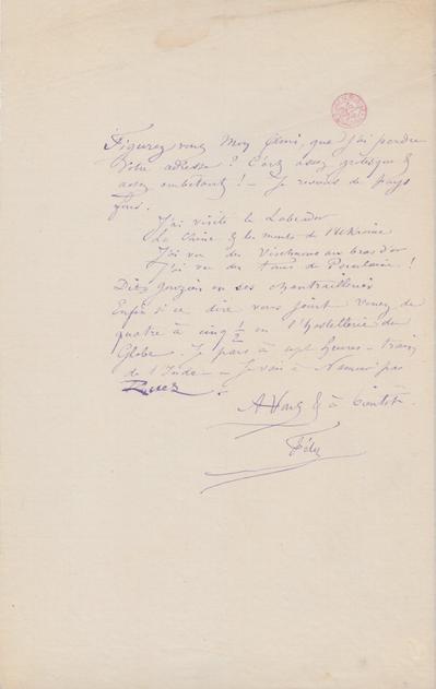 Lettre de Félicien Rops à Inconnu. s.l., 0000/00/00. Bruxelles, Bibliothèque royale de Belgique, III/215/6/42