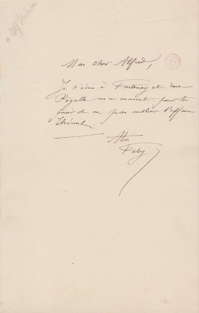 Lettre de Félicien Rops à Alfred [Delvau]. s.l., 0000/00/00. Bruxelles, Bibliothèque royale de Belgique, III/215/6/44