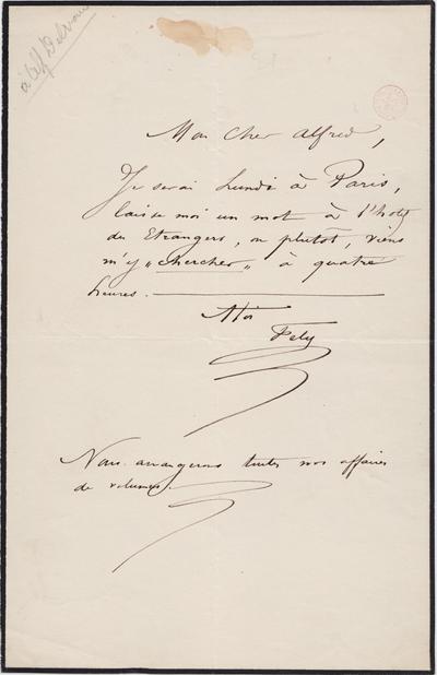 Lettre de Félicien Rops à Alfred [Delvau]. s.l., 0000/00/00. Bruxelles, Bibliothèque royale de Belgique, III/215/6/45