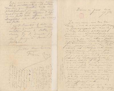 Lettre de Félicien Rops à [Léon] Evely. Bièvres, 1883/09/17. Bruxelles, Bibliothèque royale de Belgique, III/215/6/5