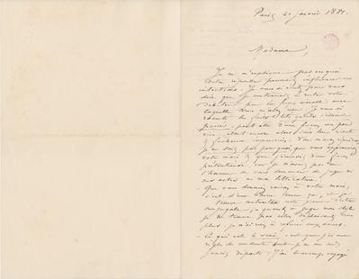 Lettre de Félicien Rops à Élise Kistemaeckers. Paris, 1884/01/21. Bruxelles, Bibliothèque royale de Belgique, III/215/7/10