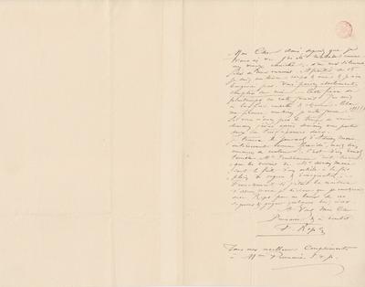 Lettre de Félicien Rops à [Alfred] Prunaire. s.l., 0000/00/00. Bruxelles, Bibliothèque royale de Belgique, III/215/7/22