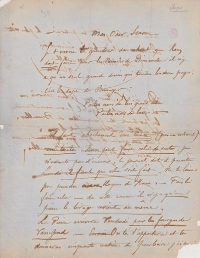 Lettre de Félicien Rops à [Ernest] Scaron. s.l., entre [1856]/00/00 et [1864]/00/00. Bruxelles, Bibliothèque royale de Belgique, III/215/7/33