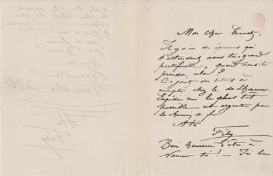 Lettre de Félicien Rops à Ernest [Scaron]. s.l., 0000/00/00. Bruxelles, Bibliothèque royale de Belgique, III/215/7/37