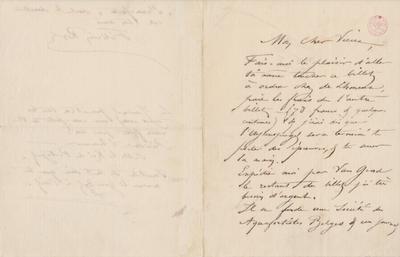 Lettre de Félicien Rops à [Ernest?] [Scaron?]. s.l., 1869/00/00. Bruxelles, Bibliothèque royale de Belgique, III/215/7/39