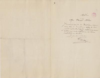 Lettre de Félicien Rops à Inconnue. s.l., entre [1896/04/07] et [1896/05/07]. Bruxelles, Bibliothèque royale de Belgique, III/215/7/4