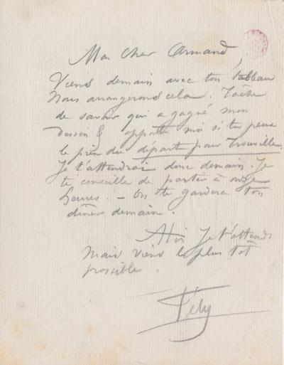 Lettre de Félicien Rops à Armand [Dandoy]. s.l., 1871/00/00. Bruxelles, Bibliothèque royale de Belgique, III/215/8/22