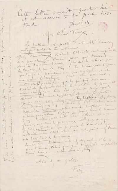 Lettre de Félicien Rops à Armand Dandoy. [Paris], 1878/00/13. Bruxelles, Bibliothèque royale de Belgique, III/215/8/35