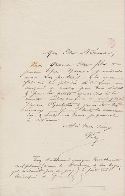 Lettre de Félicien Rops à Armand [Dandoy]. s.l., 0000/00/00. Bruxelles, Bibliothèque royale de Belgique, III/215/8/38