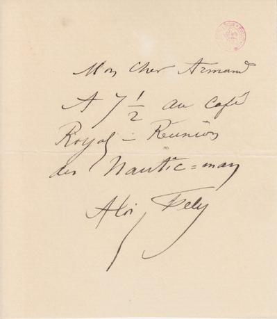 Lettre de Félicien Rops à Armand [Dandoy]. s.l., 0000/00/00. Bruxelles, Bibliothèque royale de Belgique, III/215/8/40